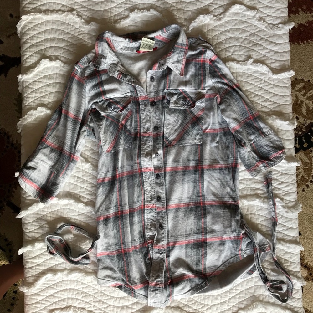 Union Bay plaid three quarter length button up.